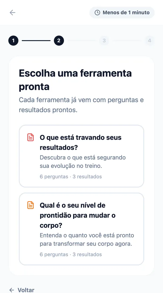 Tela real: escolha da avaliação pronta